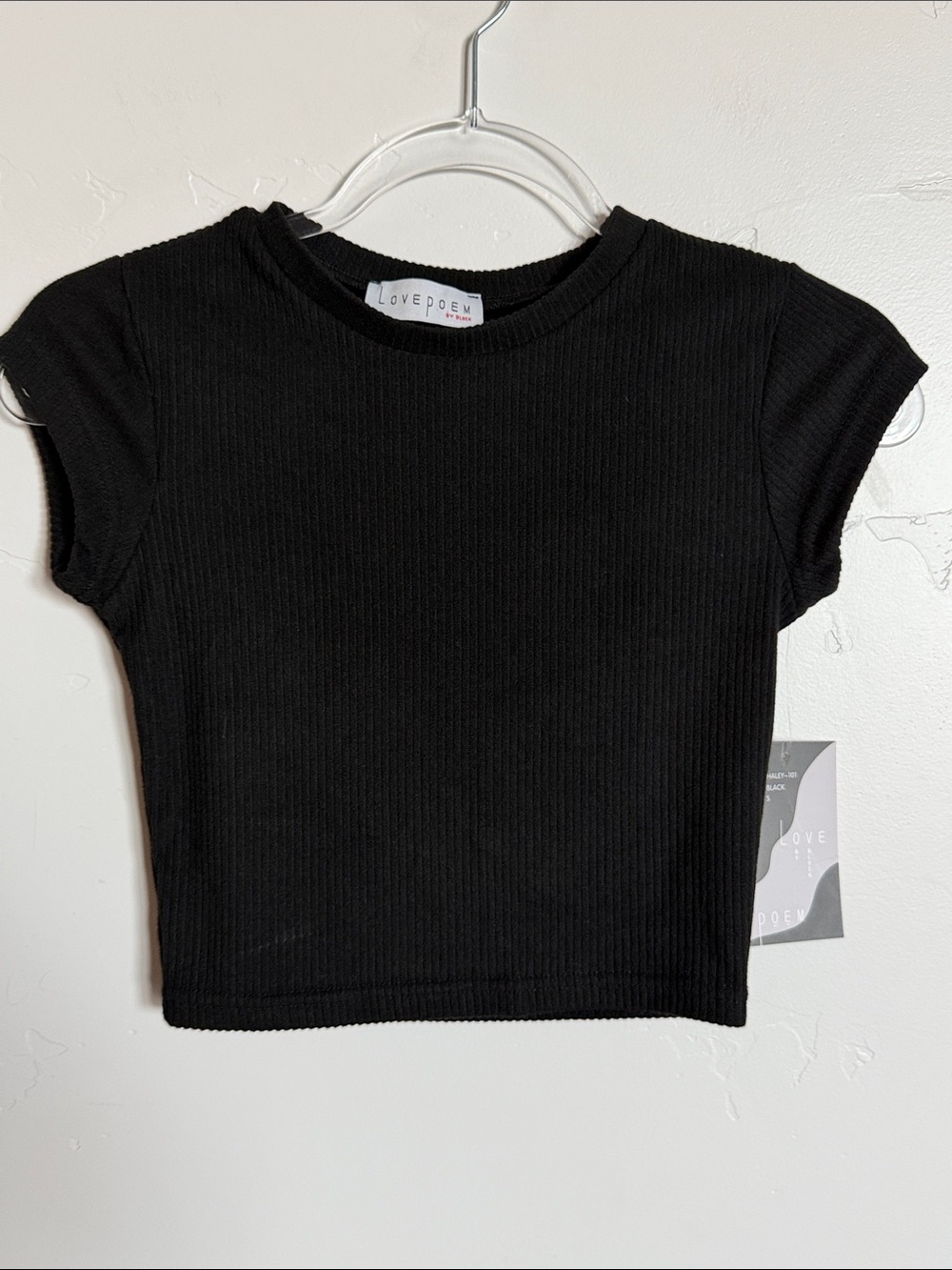LOVEPOEM Black Ribbed Crop Tee Classic Minimalist Top